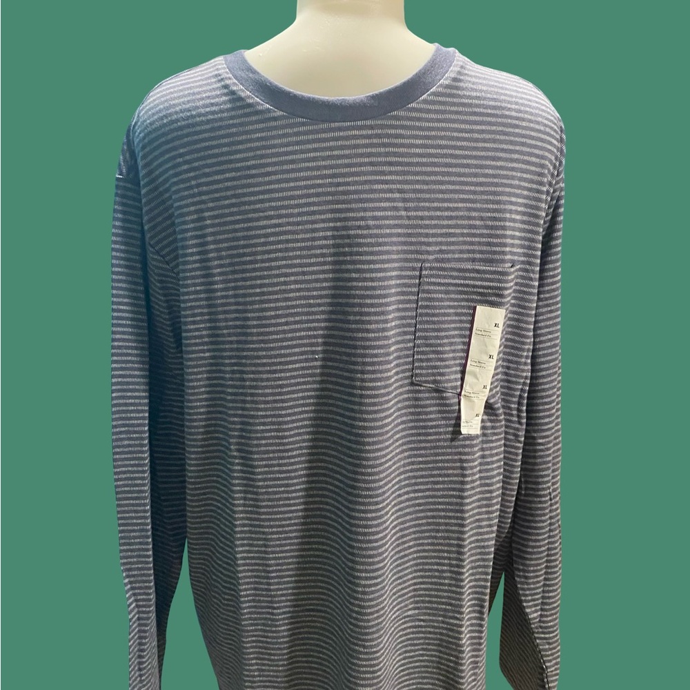 Striped Gray Men's long sleeve pocket, tee Shirt